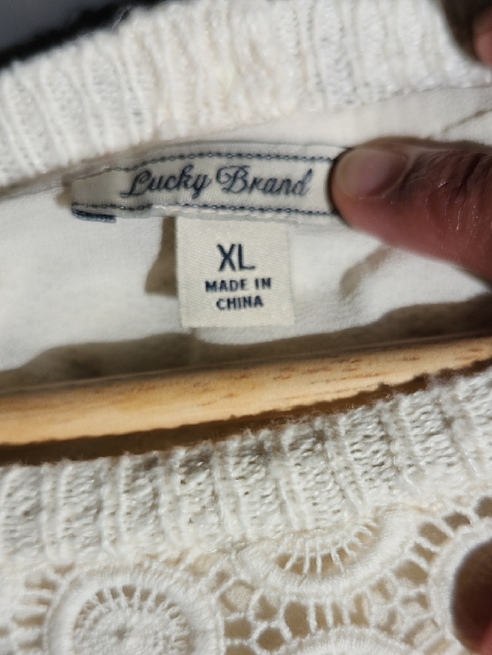 Lucky Brand Cream Layered Crochet Knit Sweater Top - Picture 8 of 8